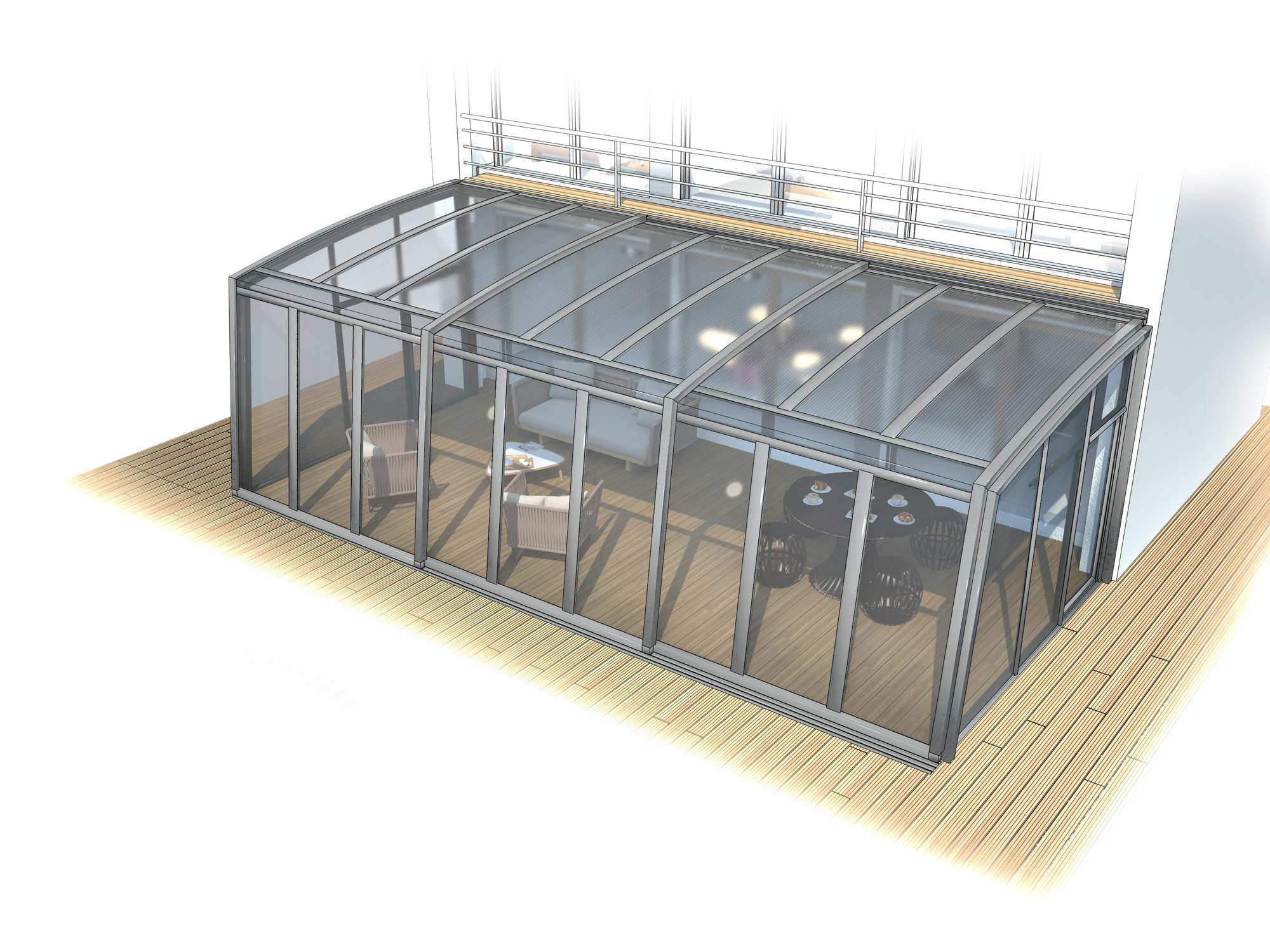 crayonnée pergola murale alu noire