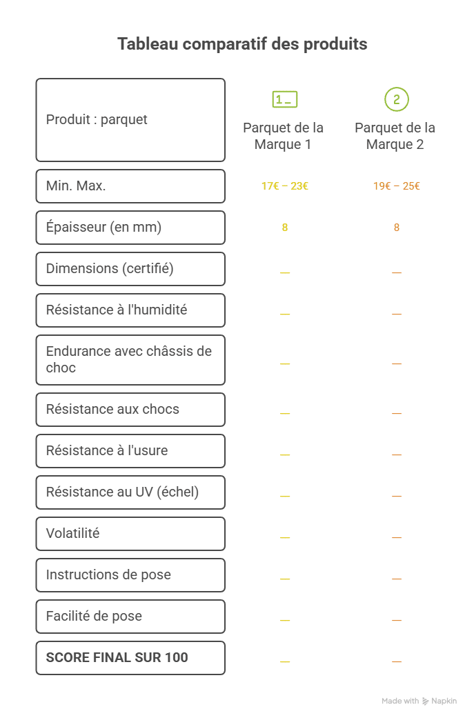 tableau comparatif parquet